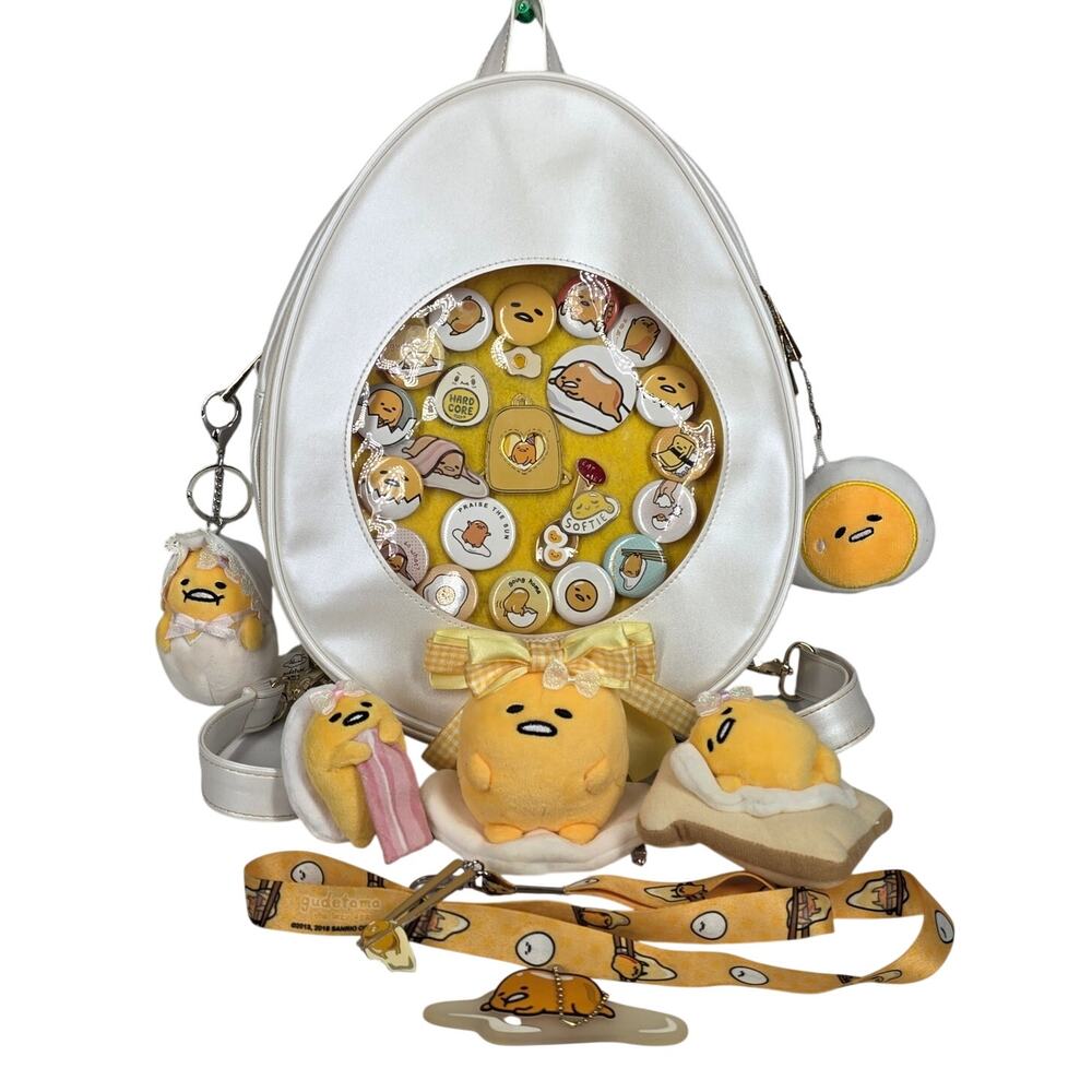MIJU MIJU ITA BACKPACK + GUDETAMA PLUSH & PIN COLLECTOR KAWAII BUNDLE 10" X 13"